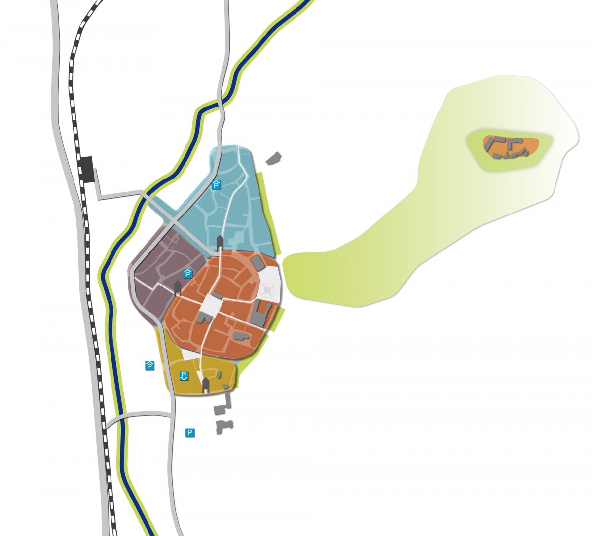 Grundriss der Innenstadt mit Darstellung der Quartiere