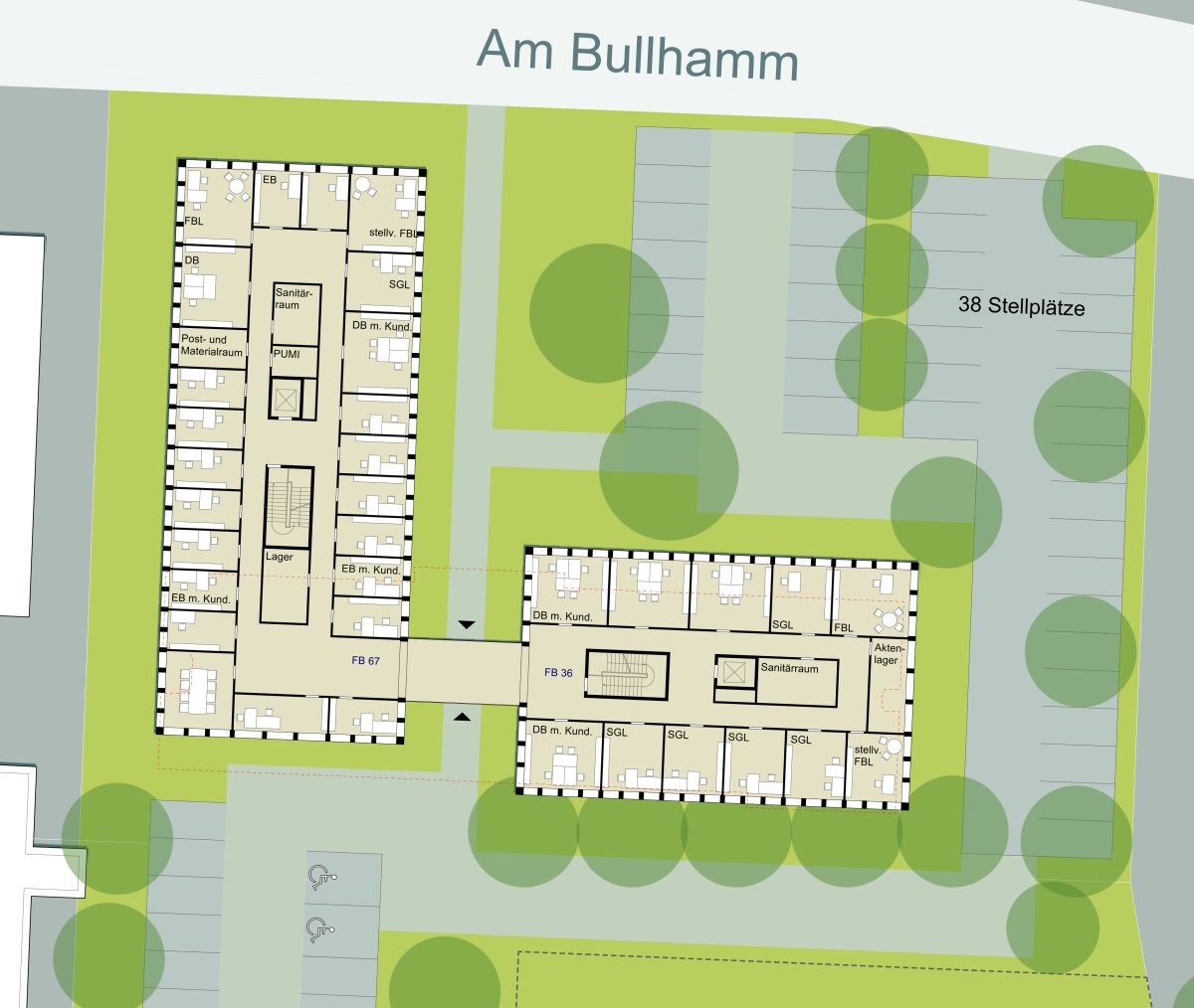 Schemagrundriss für einen Neubau am Standort Bulhamm